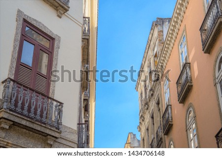 Building facade and windows of old buildings at Rio de Janeiro