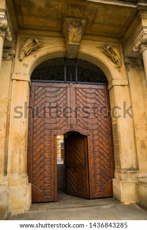 PRAGUE, CZECH REPUBLIC: Beautiful door. Prague Castle - an ancient symbol of the Czech State