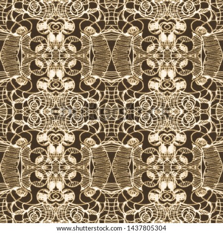 Delicate lace pattern. Graphic medallion design. Lace zentanglre print. Aztec ornament. Pastel colors seamless geometric texture. Pastel antique embroidery. Brown, ivory tribal tile.