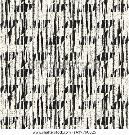 Monochrome Washed Effect Diagonal Zigzag Stroke Textured Distressed Background. Seamless Pattern.