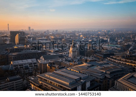 Aerial view of London at the sunset from St.Paul Cathedral, United Kingdom