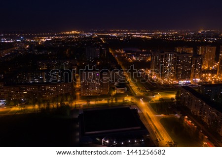 Night city from the height of bird flight