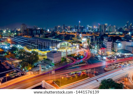 Beautiful scenery at night of Bangkok Railway Station(Hua Lamphong) is the main railway station in Bangkok, Thailand