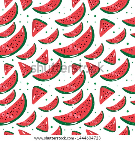 Watermelon seamless pattern. Juicy and colorful illustration on white background. Vector.