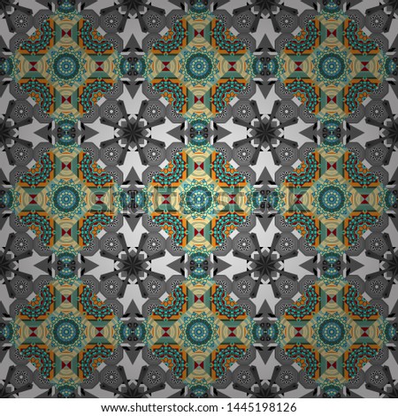 Vector template circle decorative. Vector illustration. Abstract seamless pattern polygonal and Mandala shape kaleidoscope geometry in gray, blue and beige colors.