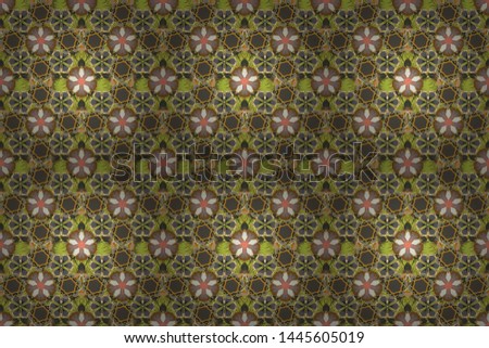 For printing on fabric, scrapbooking, gift wrapping. Raster seamless vintage pattern in gray, green and beige colors.