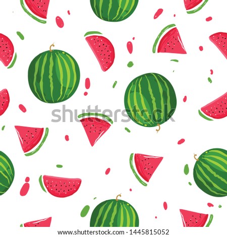 Watermelon illustration. Watermelon seamless pattern. Hand-drawn healthy food.