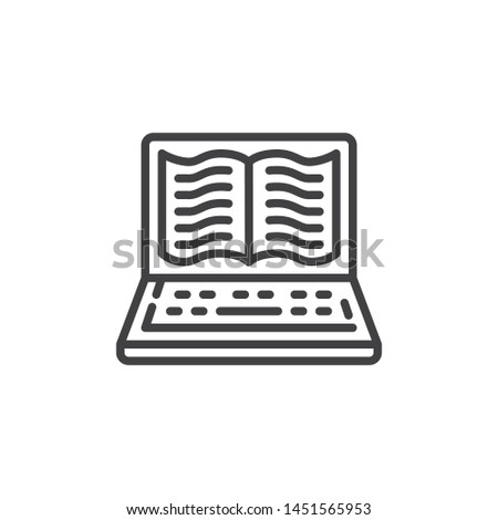 E-learning line icon. Online reading book linear style sign for mobile concept and web design. Laptop with ebook outline vector icon. Symbol, logo illustration. Vector graphics