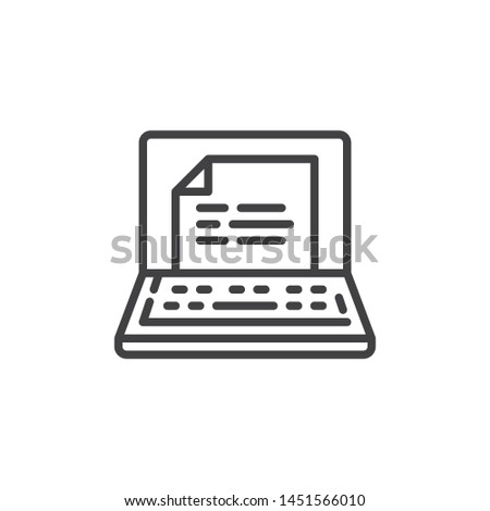 Laptop with text file line icon. linear style sign for mobile concept and web design. Online reading outline vector icon. e learning symbol, logo illustration. Vector graphics