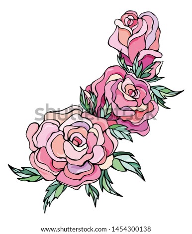 Vector bouquet with roses and leaves. Design greeting card and invitation of the birthday, wedding, Valentine's Day, mother's day and other holiday.