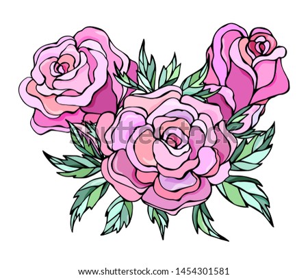 Vector bouquet with roses and leaves. Design greeting card and invitation of the birthday, wedding, Valentine's Day, mother's day and other holiday. 