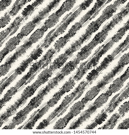 Diagonal Striped Ink Smudges Textured Distressed Background. Seamless Pattern.