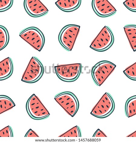 Watermelon seamless pattern in sketchy style on white background Doodle fruits and berries Hand drawn illustration.