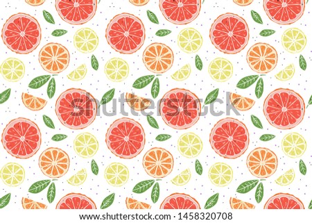 
citrus mix and leaves seamless pattern on white background