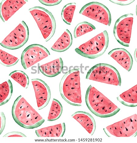 Watercolor watermelon red green pattern