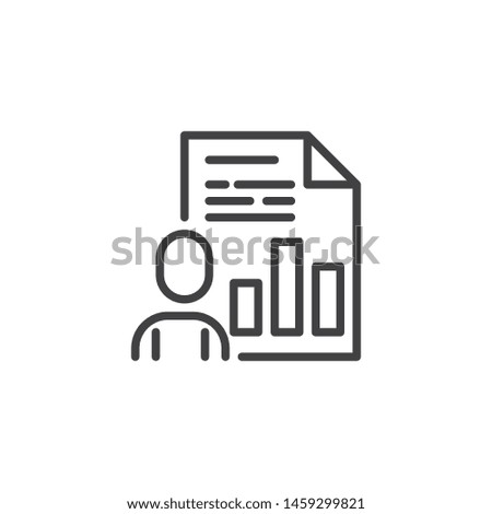 Business presentation document line icon. linear style sign for mobile concept and web design. Human with financial document outline vector icon. Symbol, logo illustration. Vector graphics