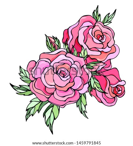 Vector bouquet with roses and leaves. Design greeting card and invitation of the birthday, wedding, Valentine's Day, mother's day and other holiday. 

