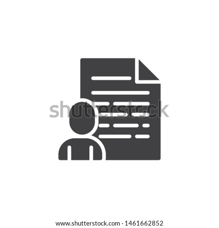 User profile vector icon. filled flat sign for mobile concept and web design. CV document file glyph icon. Symbol, logo illustration. Vector graphics