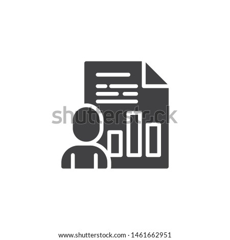 Business presentation document vector icon. filled flat sign for mobile concept and web design. Human with financial document glyph icon. Symbol, logo illustration. Vector graphics