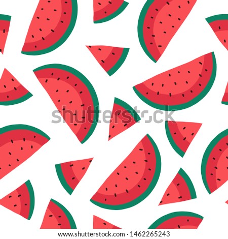 vector seamless pattern of exotic fruits: watermelon. Tropical  summer food. Hand-drawn flat illustration. use for the menu and textile.