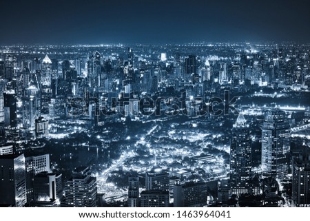 scenic of night cityscape with blue light tone for communication concept