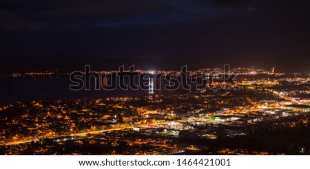 Panoramic view of Rotorua city at night
