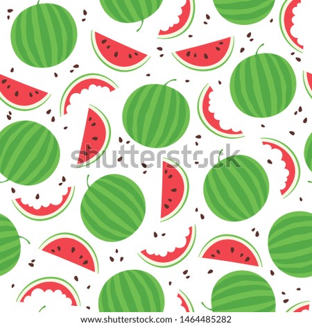 Watermelon slices seamless background. Summer fruit vector pattern.