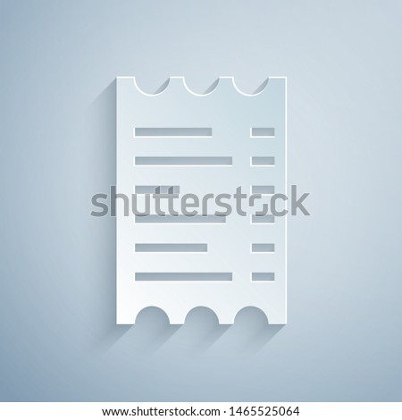 Paper cut Paper check and financial check icon isolated on grey background. Paper print check, shop receipt or bill. Paper art style. Vector Illustration