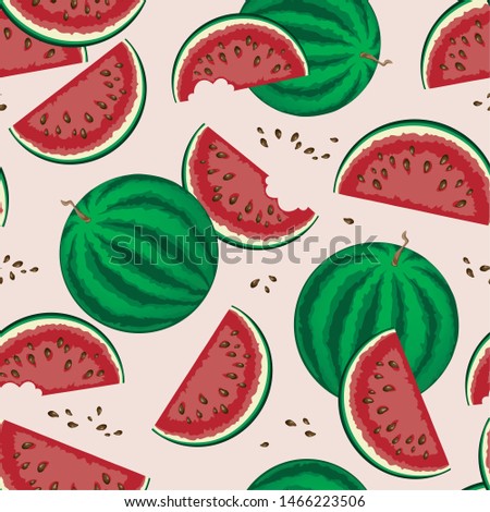 Seamless fruit pattern with juicy watermelon. Summer fruit vector. 