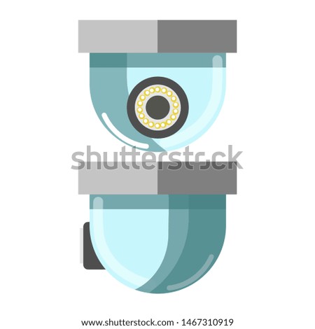 Security CCTV camera in front and side view isolated on white.  colorful illustration in flat design of special spy equipment for watching for people actions and movements inside or outside
