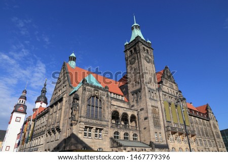 Chemnitz city in Germany (State of Saxony). Neumarkt square - New City Hall (Neues Rathaus).