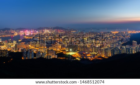 hong kong cityscape from the mountain during blue hours