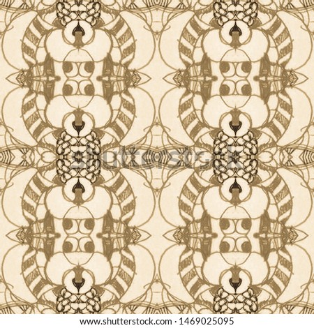 Delicate lace pattern. Graphic medallion design. Lace zentanglre print. Aztec ornament. Pastel colors seamless geometric texture. Pastel antique embroidery. Brown, ivory tribal tile.
