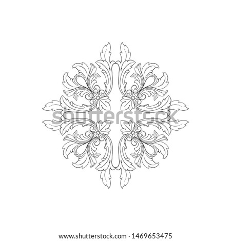 Baroque ornament with filigree in vector format for design frame, pattern. Vintage hand drawn victorian or damask floral element. Black and white engraved ink art. 