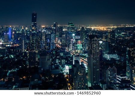 Top view of the skyline of Bangkok at night time