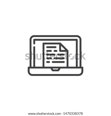 E learning line icon. ebook reading linear style sign for mobile concept and web design. Laptop computer with document file outline vector icon. Symbol, logo illustration. Vector graphics
