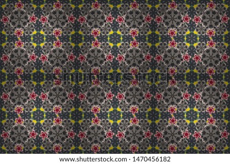 Floral seamless pattern with blooming flowers and leaves in green, brown and red colors. Abstract raster background. Stylish wallpaper with flowers.