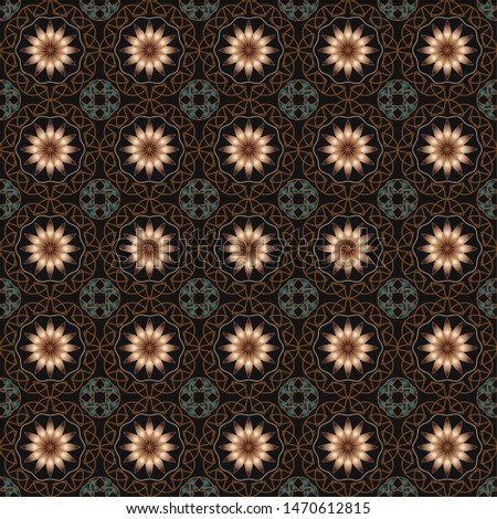 The pattern with vintage decorative ornament with flowers on black background