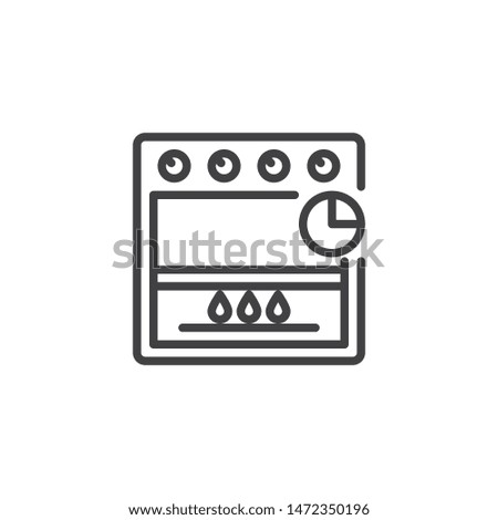 Frying time line icon. Cooking process timer linear style sign for mobile concept and web design. Gas oven and clock outline vector icon. Symbol, logo illustration. Vector graphics
