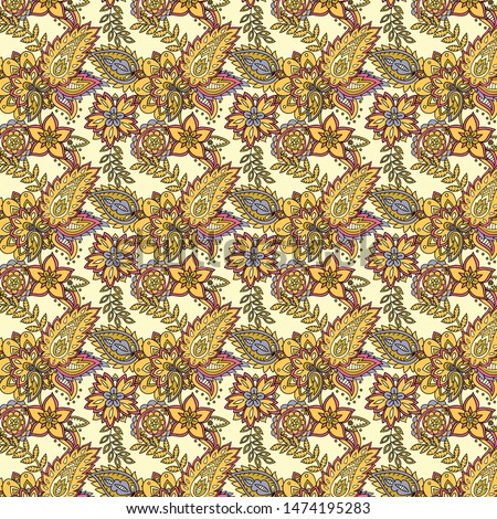 Paisley seamless pattern. Can be used as print, textile design, packaging, wrapping paper, element design, invitation, greeting card, element design, fabric, and so on. 
