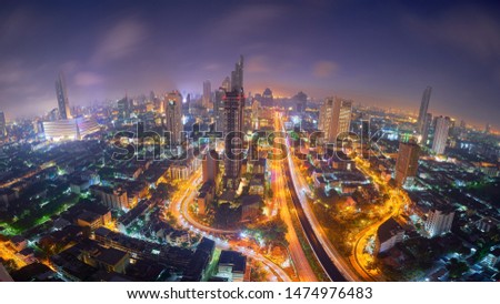 senic of amazing view of taksin bridge night cityscape in bangkok