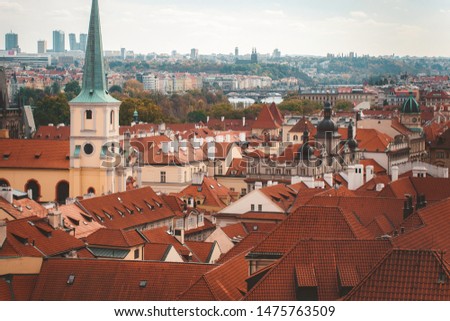 Prague, Czezh Republic. Scenic autumn aerial view of the Old Town.Vintage style photo