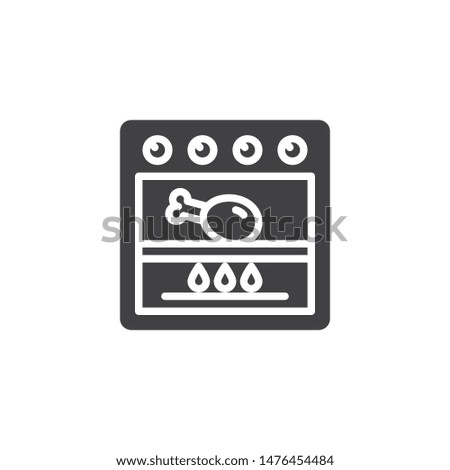 Frying chicken in grill stove vector icon. Cooking process filled flat sign for mobile concept and web design. Chicken leg in gas oven glyph icon. Symbol, logo illustration. Vector graphics