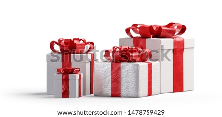 red and white Christmas presents isolated 3d-illustration