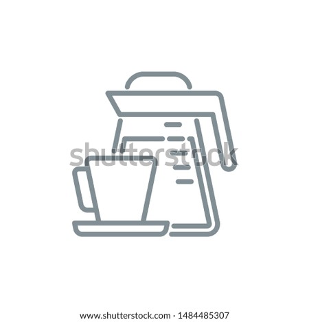 teapot with coffee and mug outline flat icon. Single high quality outline logo symbol for web design mobile app. Thin line sign design logo. Gray icon pictogram isolated on white background