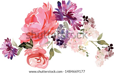 Vector card with floral pattern in watercolor style. Vintage handmade illustration.