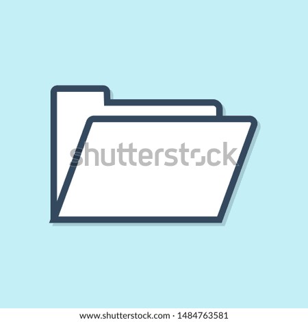 Blue line Document folder icon isolated on blue background. Accounting binder symbol. Bookkeeping management.  Vector Illustration