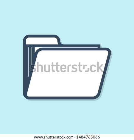 Blue line Document folder icon isolated on blue background. Accounting binder symbol. Bookkeeping management.  Vector Illustration