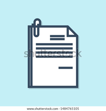 Blue line File document and paper clip icon isolated on blue background. Checklist icon. Business concept.  Vector Illustration