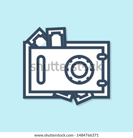 Blue line Safe and money icon isolated on blue background. The door safe a bank vault with a combination lock. Reliable Data Protection.   Vector Illustration